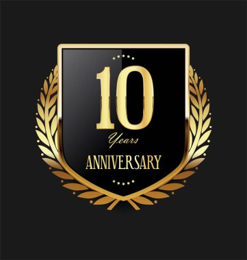 Altın kalkan ve defne çelenk yıldönümü Retro tasarım 10 yıl 