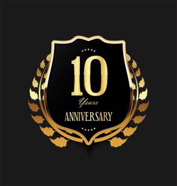 Altın kalkan ve defne çelenk yıldönümü Retro tasarım 10 yıl 