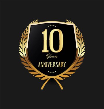 Altın kalkan ve defne çelenk yıldönümü Retro tasarım 10 yıl 