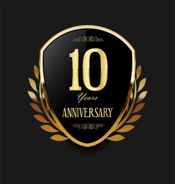 Altın kalkan ve defne çelenk yıldönümü Retro tasarım 10 yıl 