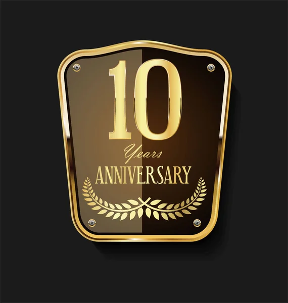 金盾和月桂树花环周年复古设计10年 — 图库矢量图片