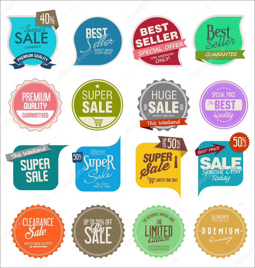 Sale banner templates design and special offer tags collection