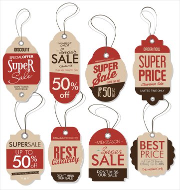 Kağıt fiyat etiketi retro vintage tarzı tasarım vektör toplama 