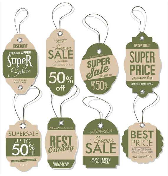 Paper Price Tag Retro Vintage Style Design Vector Collection — Stock Vector