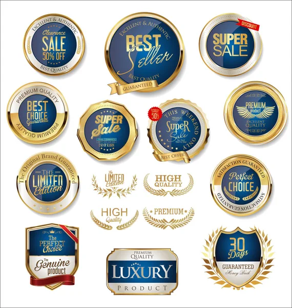 Golden Rétro Vente Badges Étiquettes Collection — Image vectorielle