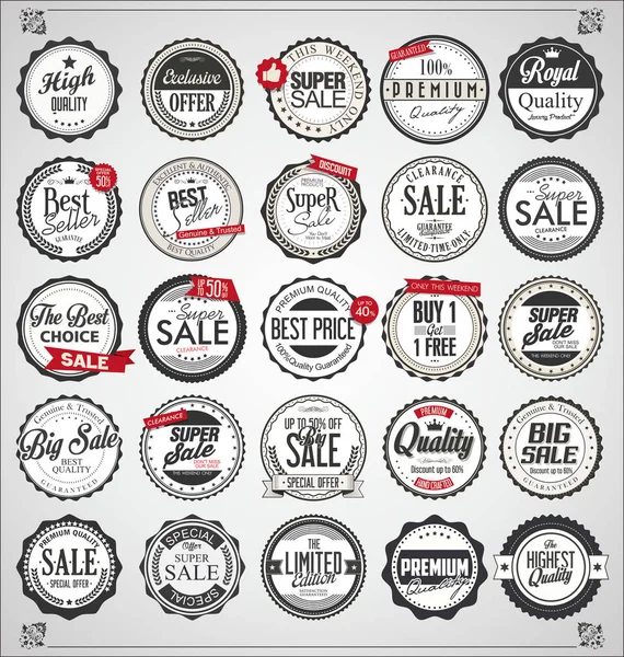 Badges Étiquettes Vintage Rétro — Image vectorielle