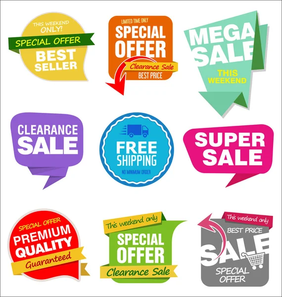 Collection Colorful Sale Stickers Tags — Stock Vector