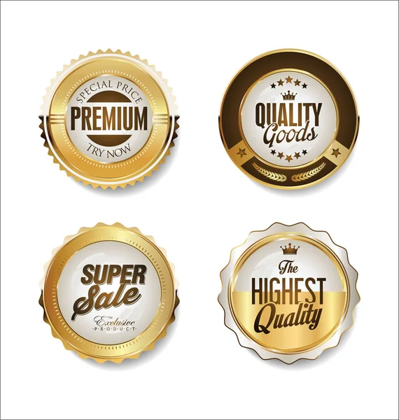 Witte Gouden Badges Luxe Vector Collectie — Stockvector