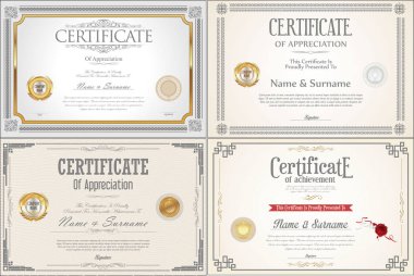 Mühürlü Başarı sertifikası tasarımı seti
