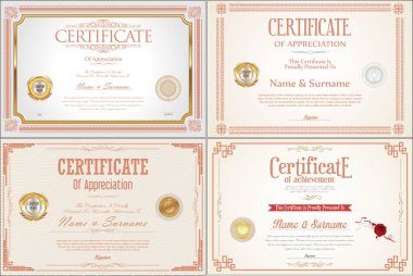 Mühürlü Başarı sertifikası tasarımı seti