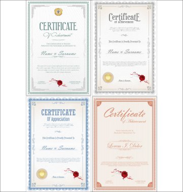 Mühürlü Başarı sertifikası tasarımı seti