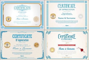 Mühürlü Başarı sertifikası tasarımı seti