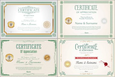 Mühürlü Başarı sertifikası tasarımı seti