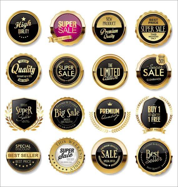 Luxe Premium Gouden Badges Labels — Stockvector