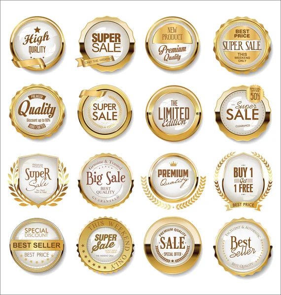 Insignes Étiquettes Dorés Premium Luxe — Image vectorielle