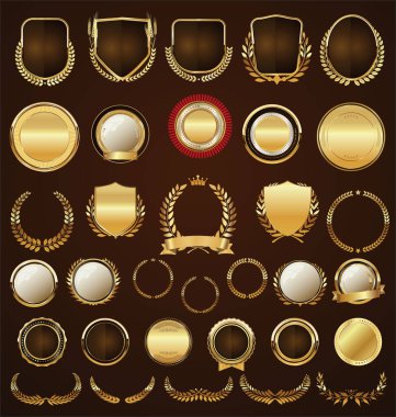 Altın rozetler etiket defne ve kurdele koleksiyonu