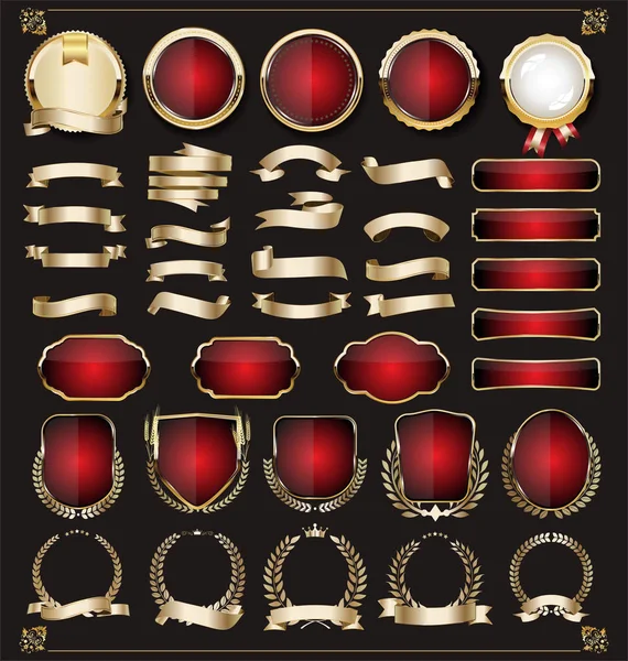 收藏豪华黄金设计元素徽章标签和桂冠 — 图库矢量图片