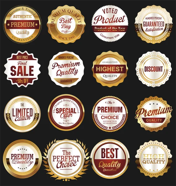 Kolekcja Luksusowych Złotych Elementów Designu Odznaki Etykiet Laurów — Wektor stockowy