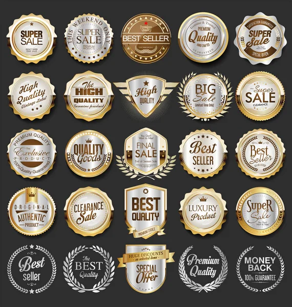 Золоті Продажі Етикетки Ретро Старовинна Колекція Дизайну — стоковий вектор