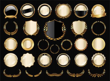 Lüks altın tasarım elemanları rozetleri etiketleri ve defne koleksiyonu