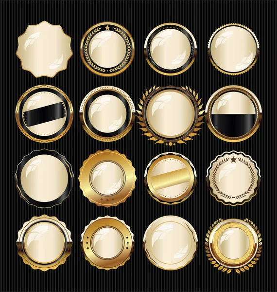 Collectie Van Luxe Gouden Design Elementen Badges Labels Lauweren — Stockvector