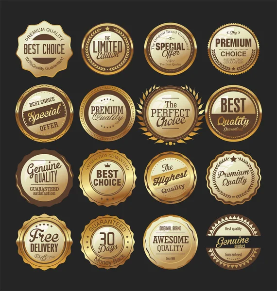 Collection Luxury Golden Design Elements Badges Labels Laurels — Stock Vector