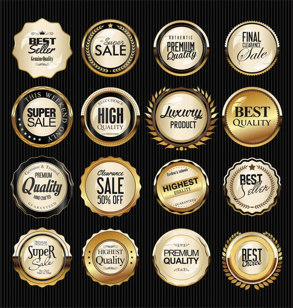 Retro Vintage Zilver Goud Badges Etiketten Collectie — Stockvector