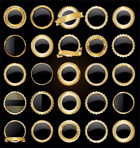 Gold Black Retro Sale Badges Labels Collection — Stock Vector