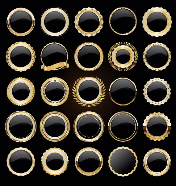 ゴールドと黒のレトロな販売バッジ ラベル コレクション — ストックベクタ