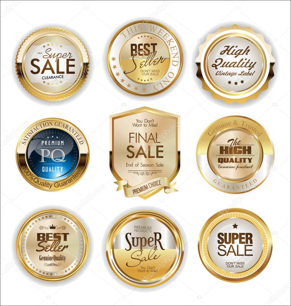 Golden badge and labels