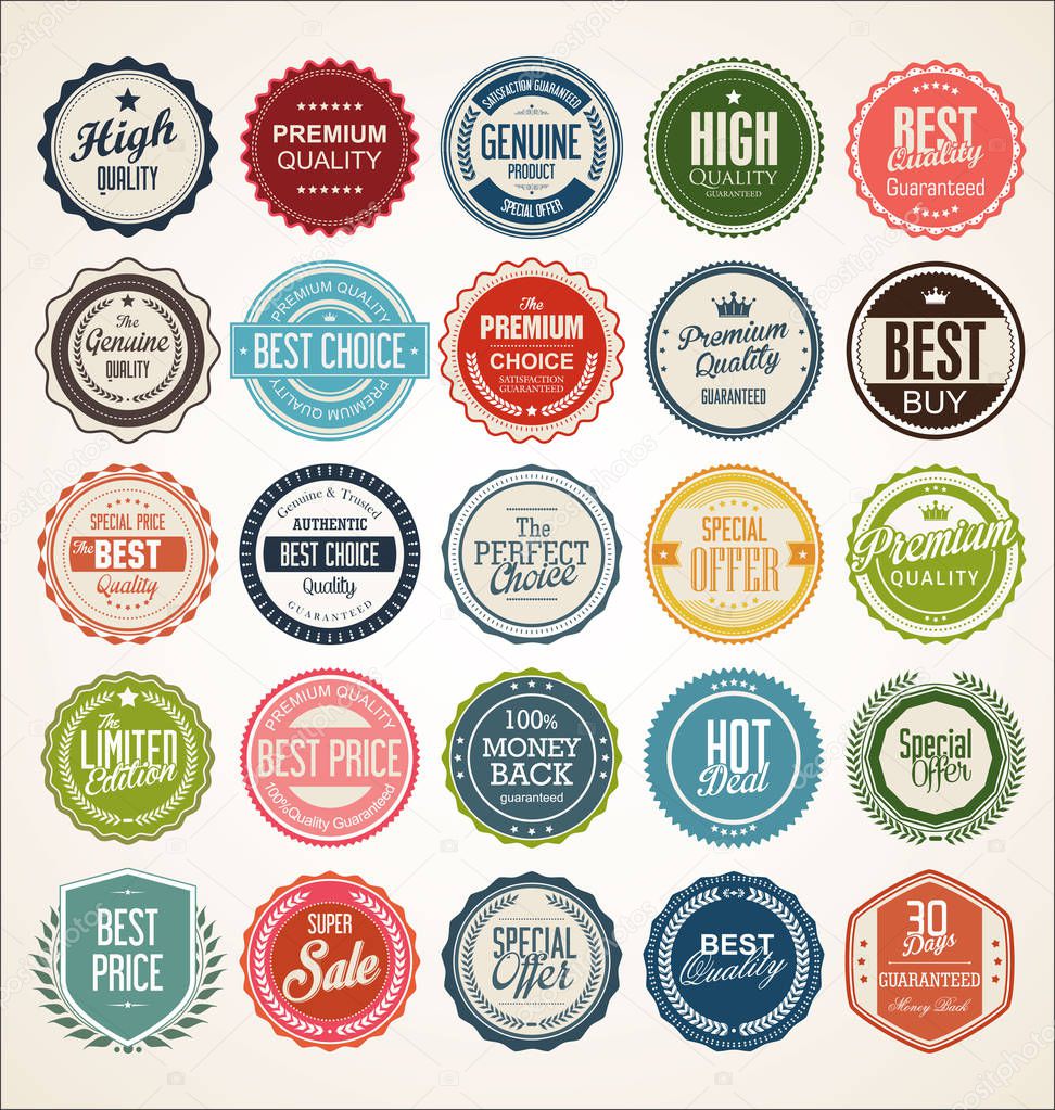 Retro vintage badge and label collection