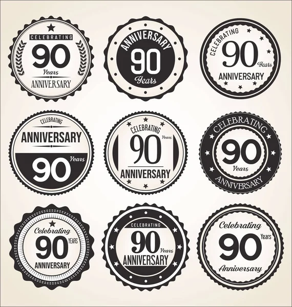 Aniversário Retro Vintage Emblemas Pretos — Vetor de Stock
