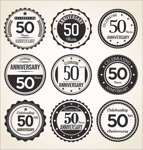 Výročí Retro Vintage Černé Odznaky — Stockový vektor