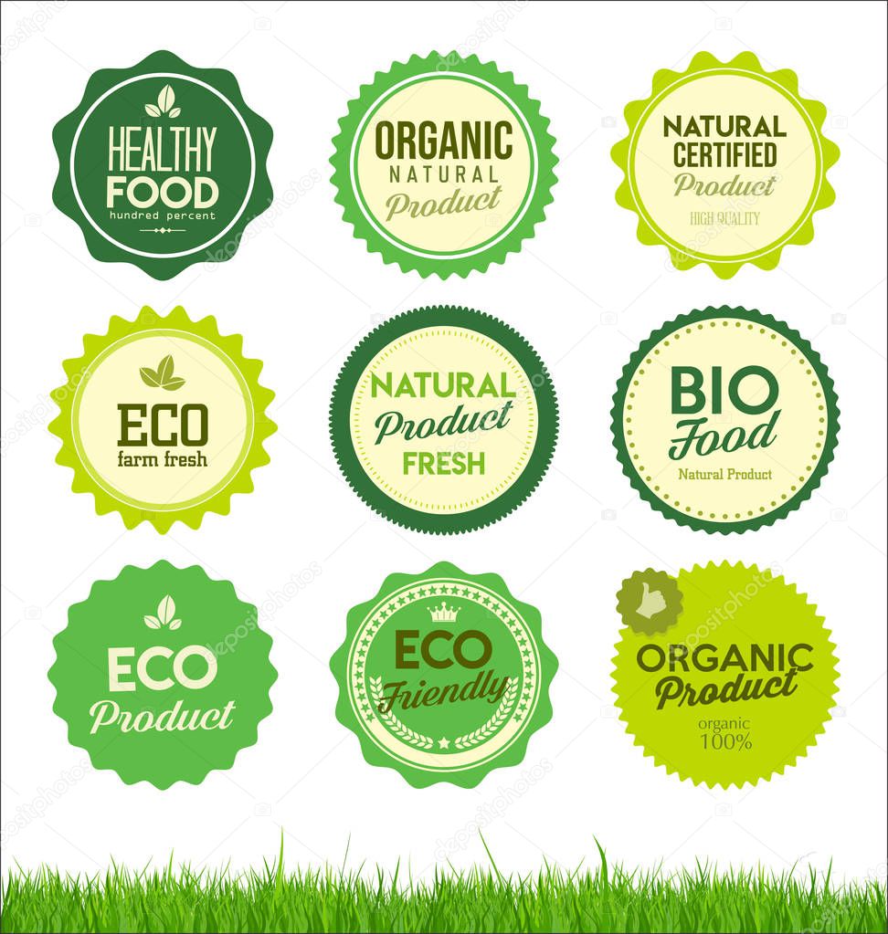 Set of healthy organic farm fresh product badges 