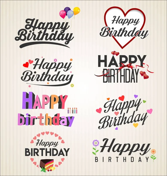 Happy Birthday Typographic Background Retro Template — ストックベクタ