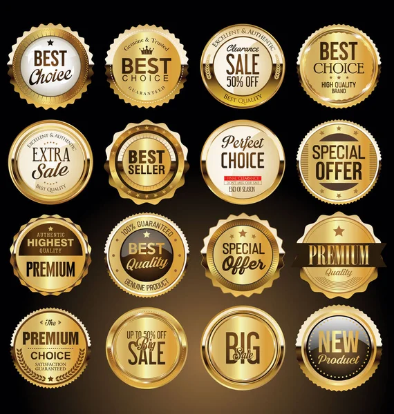 Luksusowe Złote Odznaki Etykiety Premium — Wektor stockowy