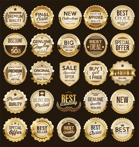 Gouden Badge Labels — Stockvector