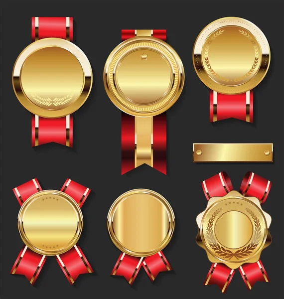 Χρυσό Μετάλλιο Κόκκινες Κορδέλες — Διανυσματικό Αρχείο