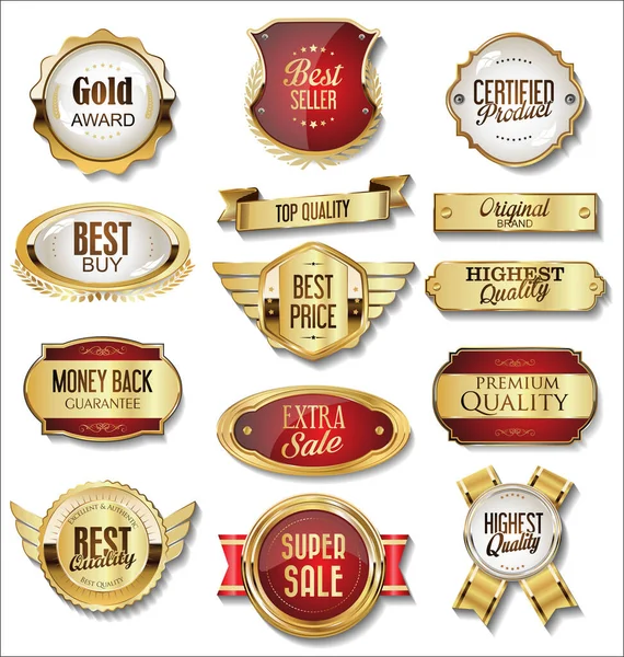 Kolekcja Złotych Odznak Etykiet Stylu Retro — Wektor stockowy