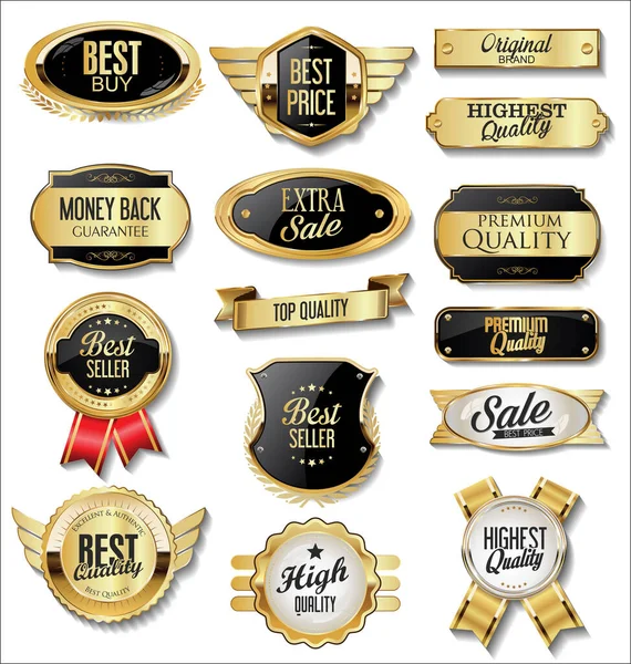 Verzameling Gouden Badges Labels Retro Stijl — Stockvector