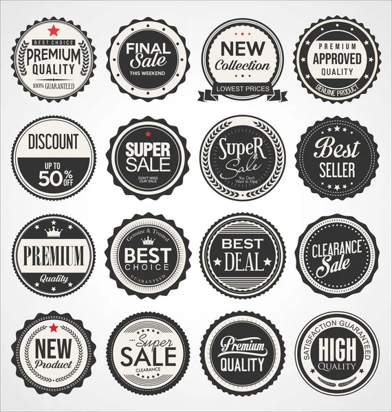 Badges Vintage Rétro Étiquettes Collection Noire — Image vectorielle