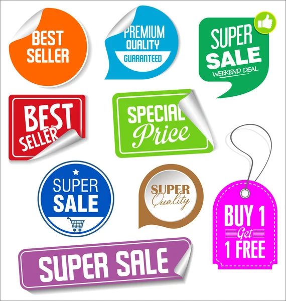 Colorful Sale Stickers Illustration Collection — Stock Vector