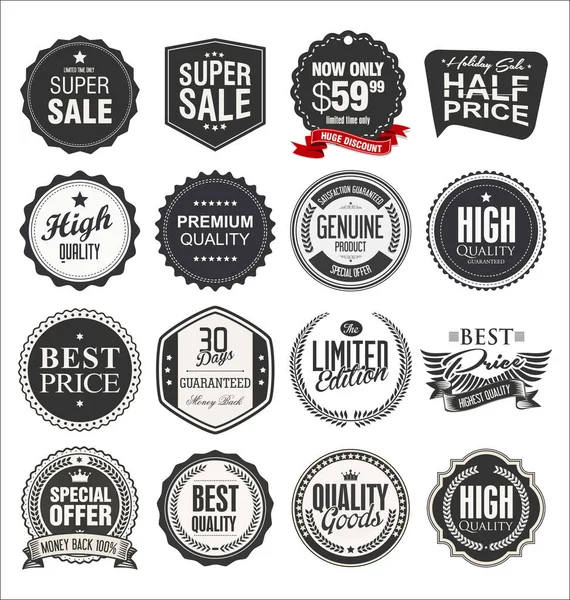 Retro Vintage Prodej Odznaky Kolekce Etiket — Stockový vektor