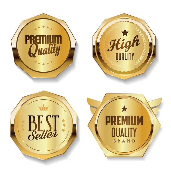 Értékesítési Gyűjtemény Prémium Minőségű Arany Embléma — Stock Vector