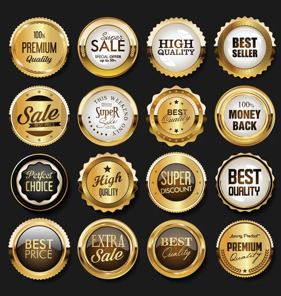 Gouden Badge Labels Retro Vintage Collectie — Stockvector