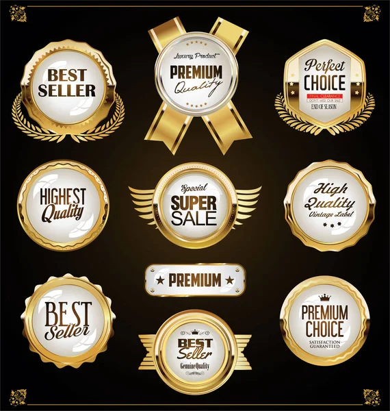 Super Sale Gouden Retro Badges Labels Collectie — Stockvector