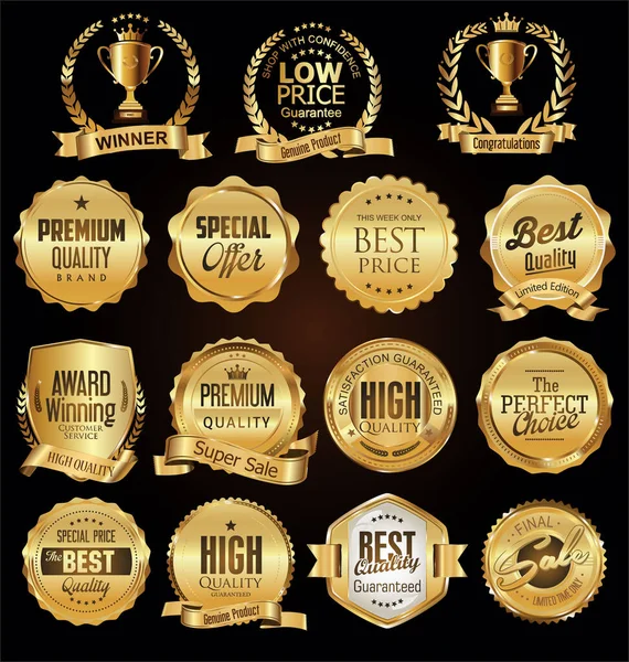 Super Sale Gouden Retro Badges Labels Collectie — Stockvector