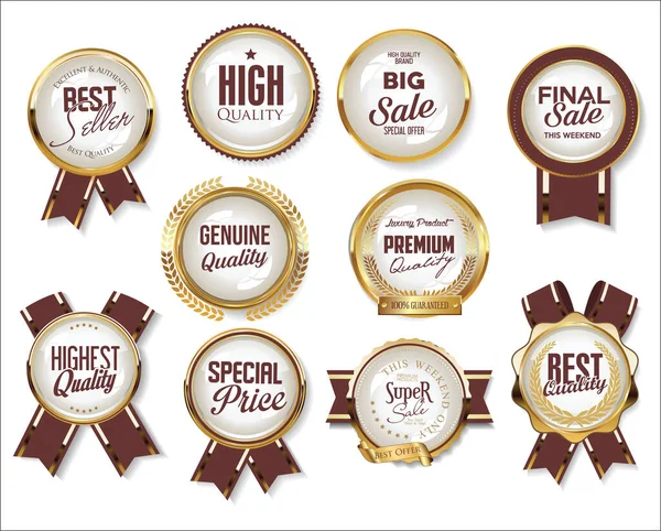 Retro Vintage Gouden Verkoop Badges Labels Collectie — Stockvector