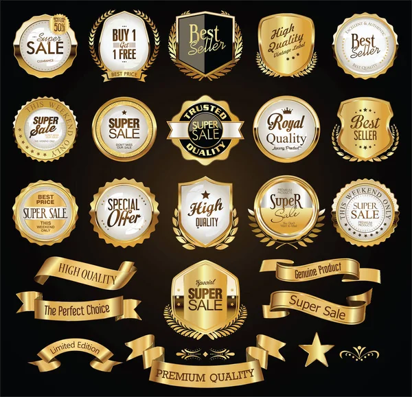 Retro Vintage Golden Badges Labels Badges Shields — Stock Vector