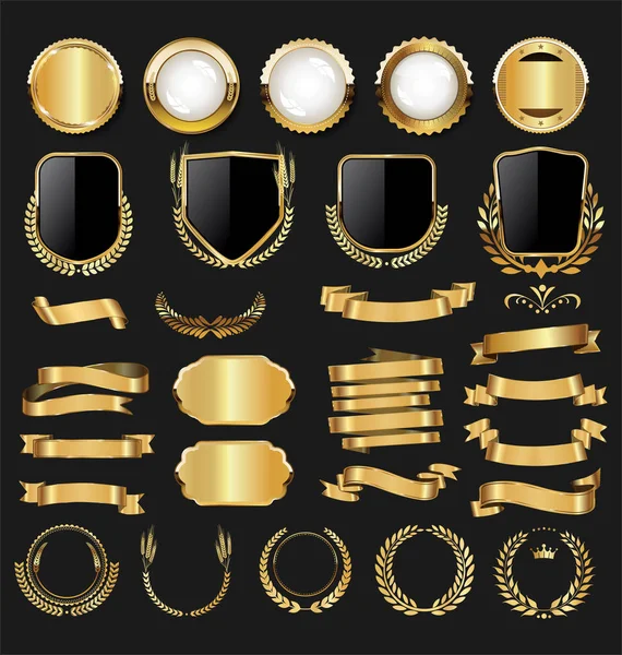 Золотые Значки Этикетки Ретро Коллекция — стоковый вектор